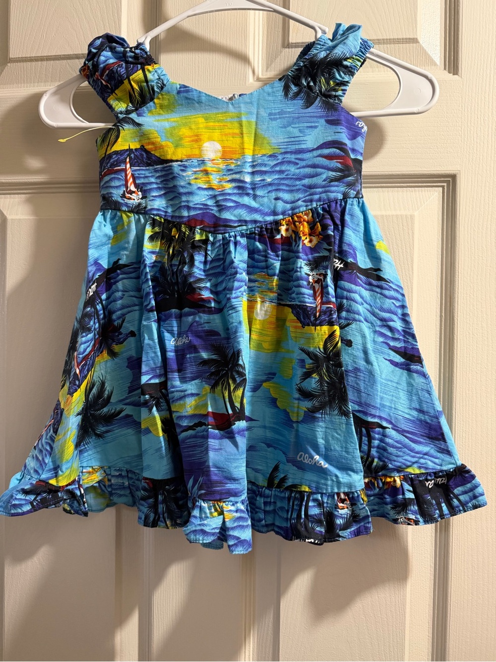 Girls Tropical Blue Sundress with Sunset Print
